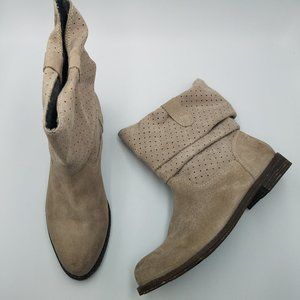 OTBT Poulsbo Beige Suede Ruched Cuff Pull On Ankle Boots